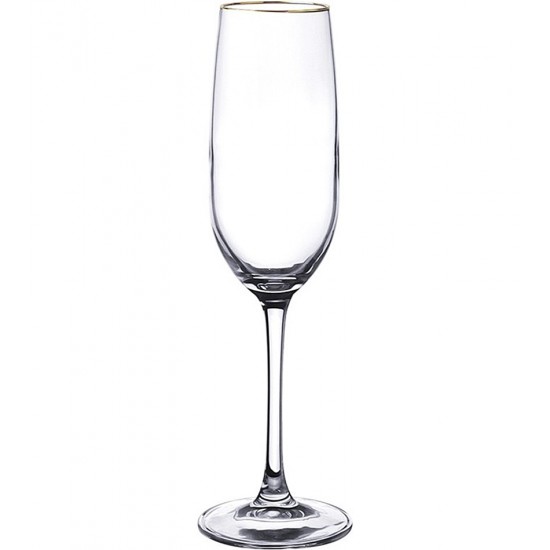 Jogo 6 Taças 200ml Para Champanhe Galáxia Borda Dourada de Cristal Ecológico